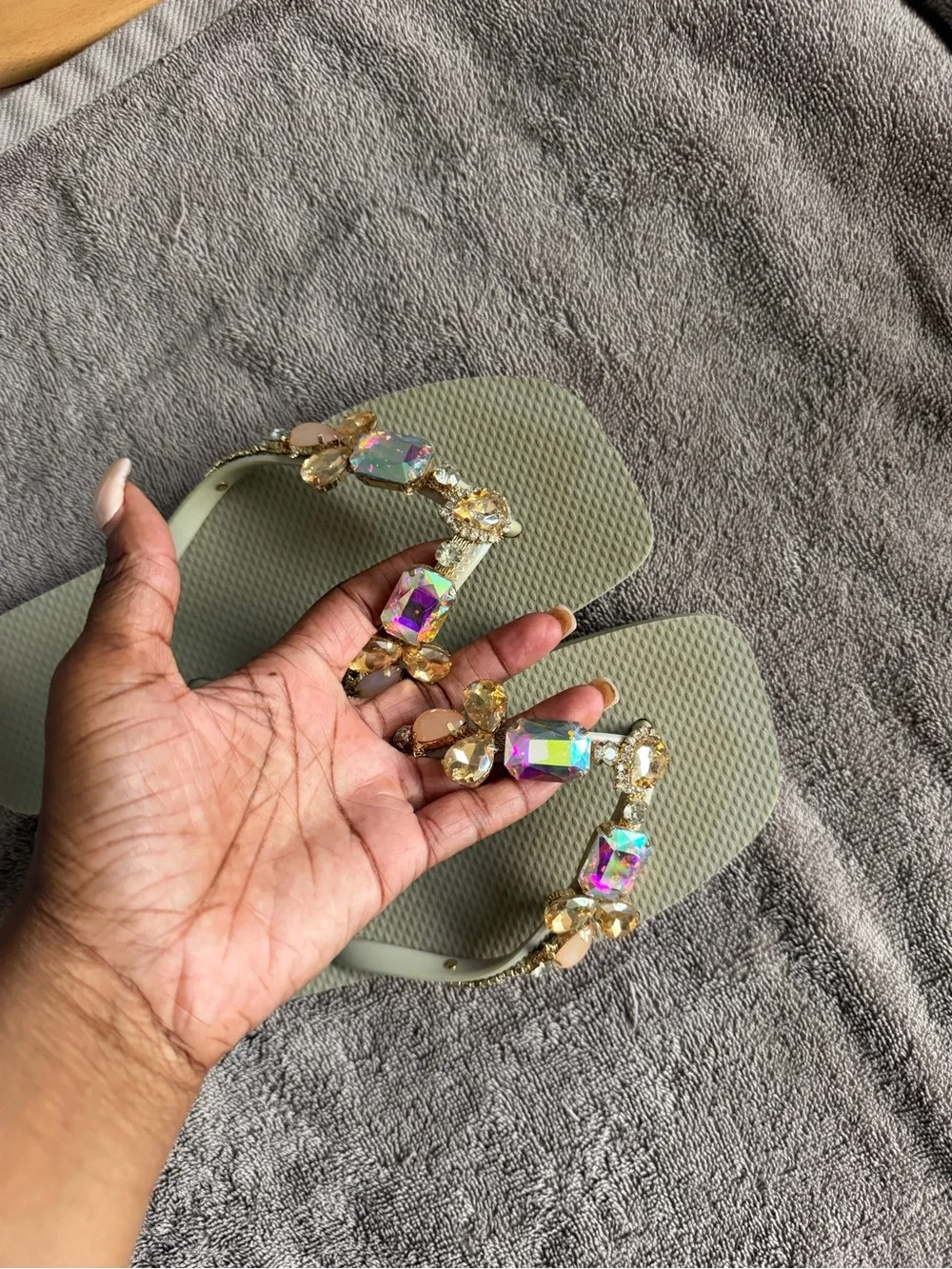 Jeweled Brown Platform Thong Sandals - Women's
